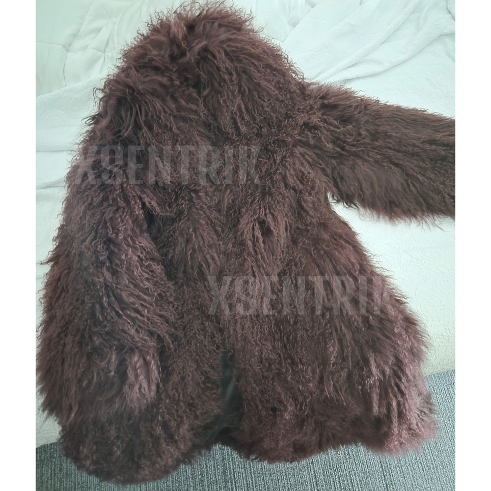 Genuine Mongolian Lamb Fur Coat - Luxurious Fur (Burgandy/Wine) - Picture 9 of 15